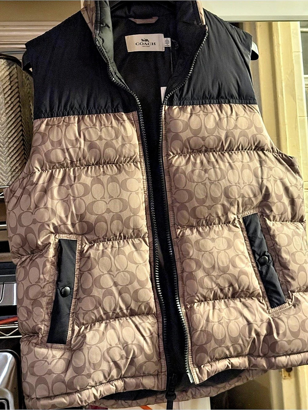 Coach Signature Down Puffer Vest C5935 Brown & Black